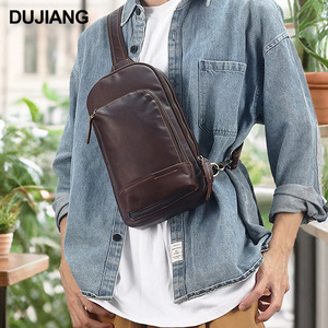Dujiang Men's Chest <b>Bag</b> Genuine Leather Crossbody <b>Bag</b> Solid Color Fashionable Everyday Outfits - Product Image 1
