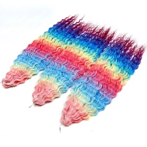 Extensions de cheveux synthétiques tressées 100g 22 pouces, bouclées, effet vague d'eau, torsadées, couleur ombrée arc-en-ciel pour crochet - Product Image 3