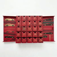 Boîte de calendrier de l'Avent Premium 24 jours, boîte cadeau en papier rigide avec impression personnalisée du logo, thème course automobile, 24 tiroirs