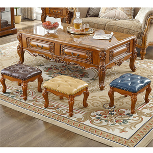Repose-pieds de style villa traditionnel avec pieds en bois massif, tabouret rembourré en cuir véritable, antique, pour chambre d'enfant, salon, divers modèles - Product Image 6