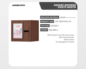 Photomaton carré en bois avec imprimante thermique compatible SLR, Wi-Fi activé, libre-service pour les cafés, les magasins éphémères - Product Image 2