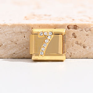 Toptan Su Geçirmez Paslanmaz Çelik Kendin Yap Takı Yapımı Numaralı Elmas Altın İtalyan Charm Bileklik Charm'ları - Product Image 5