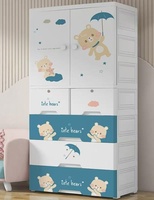 Armario Infantil de Plástico con Diseño de Animales de Dibujos Animados, Armario de Almacenamiento Multicapa con Cajones, Armario Infantil, Armario de Almacenamiento para Niños