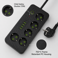 Multiprise standard européenne 6 voies avec 4 ports USB et 1 adaptateur de charge Type-C, prise EU coudée à 90 degrés