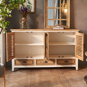 Chinese <b>Rustic</b> Shutter Door Design Solid Wood Furniture Kitchen Dining Room 3 Drawer Storage <b>Cabinet</b> - Product Image 2