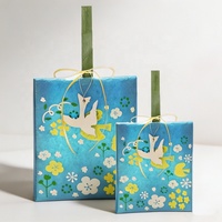 Sac en non-tissé personnalisé bleu durable Huadefeng, motif oiseaux et fleurs, écologique, avec poignées et soufflets cousus