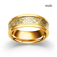 Ensemble de bagues de fiançailles et de mariage en or 18 carats plaqué or, avec cristaux carrés en zircone cubique, design dragon, en métal, pour couple