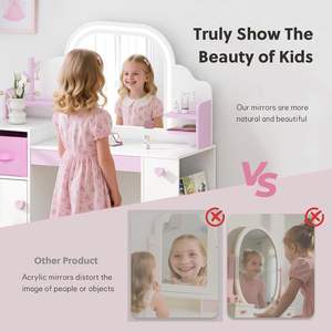 Ensemble table et chaise de maquillage multifonctionnel pour enfants, pour chambre à coucher, petite table de maquillage pour <span class=keywords><strong>filles</strong></span> et bureau d'étude avec miroir LED - Product Image 5