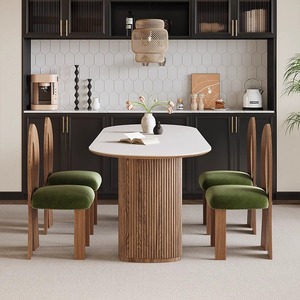 Set di <span class=keywords><strong>tavolo</strong></span> da pranzo in pietra sinterizzata retrò 6 posti mobili <span class=keywords><strong>per</strong></span> sala da pranzo <span class=keywords><strong>rettangolare</strong></span> legno massello legno frassino ovale <span class=keywords><strong>tavolo</strong></span> da pranzo e sedia - Product Image 2