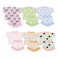 Ensemble d'été pour filles, 2 pièces, haut à manches courtes et short à imprimé floral et rayures, avec décoration en dentelle, costumes pour enfants tendance