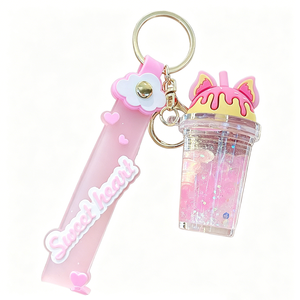 Porte-clés et pendentif bouteille de thé au lait Boba à paillettes liquides flottantes, rempli d'huile, motif iceberg coloré, pour décoration de sac à dos de couple et cadeau - Product Image 6