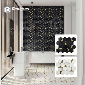 Realgres nhà máy trực tiếp <span class=keywords><strong>Carrara</strong></span> đá cẩm thạch trắng Gạch Mosaic chuyên nghiệp cho nhà bếp phòng tắm sàn tường trang trí - Product Image 3