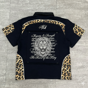 T-shirt <span class=keywords><strong>Polo</strong></span> Personalizzata 100% Cotone Pesante Vestibilità Ampia con Ricamo Patch Occhielli Bordatura Stampa Leopardata Serigrafia a Blocchi - Product Image 2