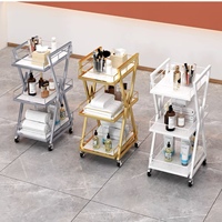 Chariot de Manucure Doré Rose zs avec Roues, Desserte de Barbier Roulante, Structure Métallique, Meuble Professionnel Étanche de Haute Qualité – Vente en Gros