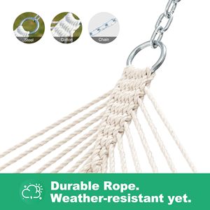Handwoven Cotton Rope <b>Hammock</b> with Hardwood Spreader Bar & Carabiners, for Backyard, Patio, Camping, Yard - Product Image 2