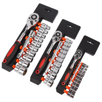 Ensemble d'outils de réparation automobile multifonctionnel - Portable pour usage domestique - Boîte à outils à cliquet en acier au vanadium 14/38 vitesses avec clé à douille à action rapide