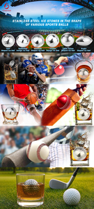 Ensemble de pierres à whisky en verre en forme de balle de golf, ensemble de pierres à whisky en acier inoxydable, ensemble de glaçons en forme de ballon de basket, de baseball - Product Image 2