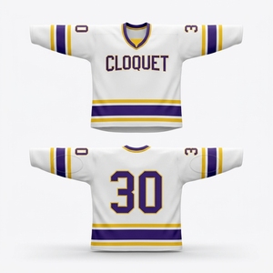 Maillots de hockey sur glace personnalisés classiques professionnels avec broderie, écussons en twill cousus et col lacé - Product Image 5