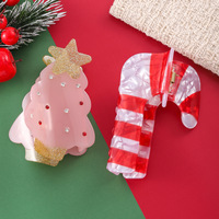 Pince à cheveux en PVC pour femme, style Noël européen et américain, décorée de strass, motif Père Noël, sapin et canne à sucre, ODM/OEM