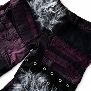 Pantalones Vaqueros Anchos Góticos con Parches de Piel Sintética Personalizados DiZNEW para Hombre, Color <span class=keywords><strong>Morado</strong></span> y Negro, con Cadena Metálica, Fabricante Certificado BSCI - Product Image 3