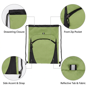 <b>Drawstring</b> <b>Backpack</b> 45cm Heathered Cinch Sack Gym Front Zip Pocket Reflective Sports Travel Hiking School Outdoor Daily 7 Colors - Product Image 3