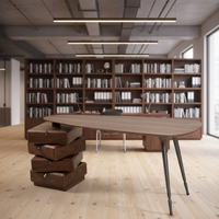 Table d'écriture asymétrique en placage de noyer naturel, panneau sans formaldéhyde E1, pieds en titane noir, armoire de rangement latérale empilable