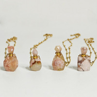 Pendentif flacon de parfum portable en agate de fleur de cerisier naturelle plaqué or, mini breloque pour huiles essentielles d'aromathérapie, flacon vide