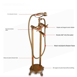 Robinet <span class=keywords><strong>de</strong></span> baignoire sur pied vintage en bronze huilé, avec pommeau <span class=keywords><strong>de</strong></span> douche pluie <span class=keywords><strong>de</strong></span> 59 pouces, double poignée et rotation à 360 degrés - Product Image 5