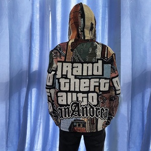 低最小起订量挂毯提花休闲男士连帽衫街装定制设计男士连帽衫 - Product Image 2