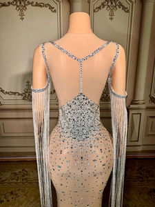 Novance Y4958 신제품 긴 술 인어 가운 무도회 저녁 원피스 메쉬 시스루 럭셔리 크리스탈 페르시 웨딩 원피스 - Product Image 6