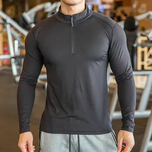 Camiseta de secado rápido para correr de alta calidad para hombre, camisetas deportivas de entrenamiento de baloncesto, jersey con media cremallera