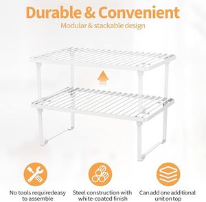 Ensemble de <span class=keywords><strong>2</strong></span> étagères empilables en métal pour le rangement de la cuisine Rangement en métal blanc Étagère simple empilable en fil métallique - Product Image 2