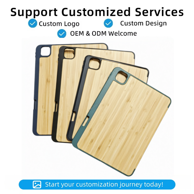 Natural Wood Texture Mobile Computer Case with Pencil Slot Durable Real Bamboo Tablet Case Custom for Ipad 12 13 Air 13 Pro