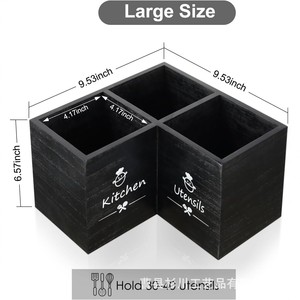 Organisateur d'ustensiles de cuisine en bois noir, boîte de rangement d'angle compartimentée, porte-couverts multifonctionnel - Product Image 4