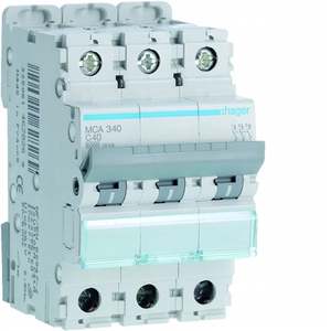 Disjoncteur miniature Hager MCA340 personnalisable 6000A 10kA 3P courbe C 40A 3M - Product Image 1