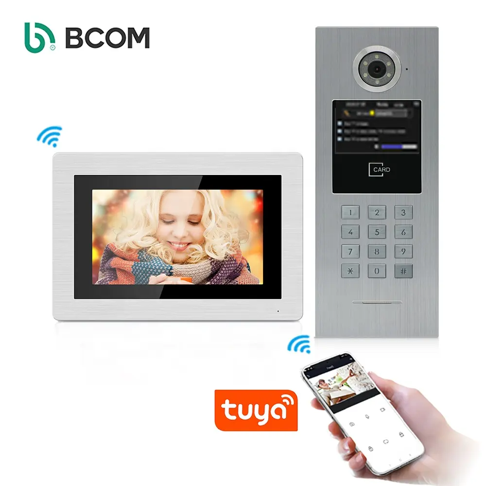 Door Phone Video Multi Bcomtech Door Phone Wifi Cat 6 Video Interphone Intercom Control System Memory Card Smart Building Multi Apartment 100 Users