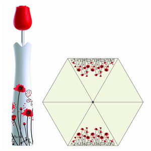 CHUVABAND Vente en gros Logo personnalisé Imprimé 3 roses Vase <span class=keywords><strong>Parapluie</strong></span> Contrôle manuel Promotionnel Pas cher Rose Bouteille Forme Pluie - Product Image 3