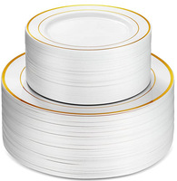 Assiettes jetables écologiques en plastique de 7,5 et 10,25 pouces, style européen, rondes, dorées, 100 pièces pour événements de mariage