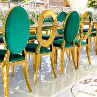 Chaises de banquet en or bon marché pour l'extérieur Chaises d'événements et de fêtes Chaises de mariage vertes de luxe empilables 2-en-1