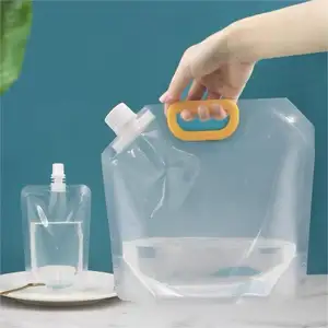 주문 투명한 휴대용 손잡이 5L 10 리터 음료 물 저장 주둥이를 가진 플라스틱 포장 주머니 액체 부대
