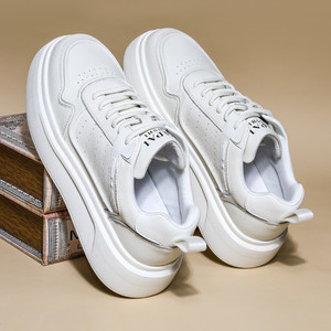 Men's <b>White</b> Casual Sneakers Thick Sole Height Increasing Mid <b>Heel</b> Rubber Outsole Breathable Fashionable Leisure Shoes - Product Image 2
