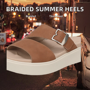 Sandales compensées à plateforme pour femme, à bout ouvert, à enfiler, avec bride à boucle, chaussures d'été décontractées pour l'extérieur - Product Image 2