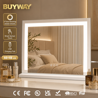 Miroir de maquillage LED rectangulaire blanc 58x46cm, température de couleur 3000K-6500K, variateur d'intensité, capteur tactile intelligent, port de charge USB, certifié FC BSCI UKCA