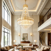 Grand lustre en cristal doré, luminaire suspendu de luxe pour plafond haut, idéal pour villa, escalier, hall d'hôtel, décoration intérieure