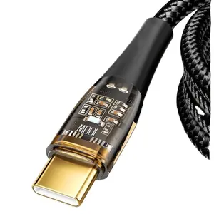 Kabel Data Pd 100w, kepang nilon transparan pengisian cepat USB Tipe C ke Tipe C untuk ponsel Huawei Xiaomi Vivo Oppo