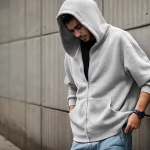 Suéter de invierno personalizado para hombre, Sudadera con capucha de punto con hombros caídos, suéter de lana de punto Jacquard para hombre, tendencia de moda, diseño de sombrero con cremallera - Product Image 3