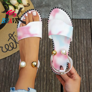 Nueva Colección Primavera 2025, Sandalias Planas Casuales para Mujer, Tallas Grandes, Ligeras, con Cordones Metálicos de Perlas, Estampadas, Modernas, de Verano - Product Image 2