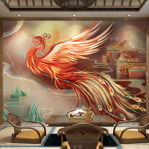 Phong cách Trung Quốc phong cách cổ điển kịch bản giết khách sạn TV nền bức tranh tường hình nền Phong cách Trung Quốc phong cách Phượng Hoàng vải xu hướng quốc gia - Product Image 2