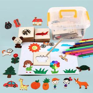 Ensemble d'outils de <span class=keywords><strong>dessin</strong></span> peint en couleur, modèle créatif en bois <span class=keywords><strong>pour</strong></span> enfants formation à la peinture 52 pièces - Product Image 4