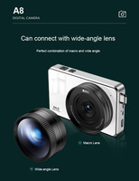 Kamera Digital Mini Portabel BENJIE untuk Anak dan Pelajar A8, Layar Sentuh IPS 2.8 inci Depan/Belakang, 64MP, Video 2.7K, Kartu SD 64GB